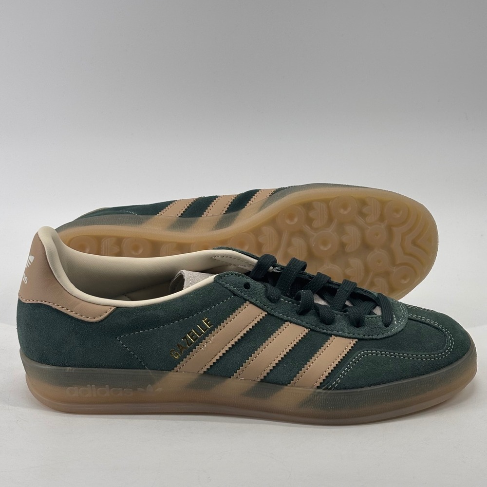 Adidas Gazelle Indoor Men 7.5 Dark Green Tan Suede Gum Sole JH5402 Sneaker